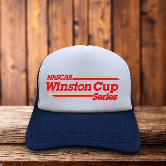 NASCAR Winston Cup Series Mens Trucker Hat Navy Snapback Motorsport Ball Cap - Picture 1 of 4